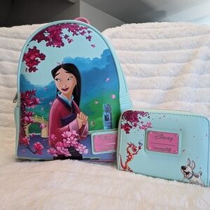 Loungefly Disney Mulan 25th Anniversary mini backpack Wallet Set NWOT